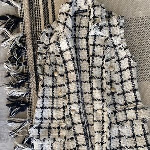 White and Black Plaid Button Vest